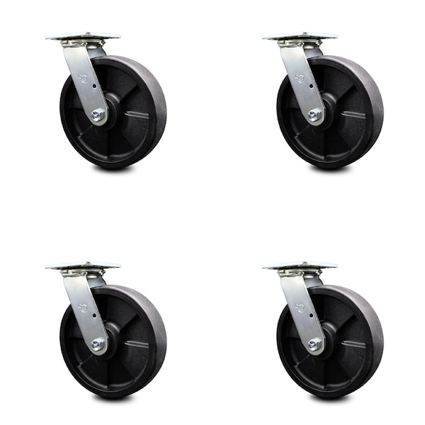 8 Inch Glass Filled Nylon Wheel Swivel Caster Set with Ball Bearings SCC
